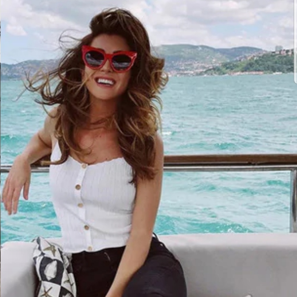 Wooden button white crop top